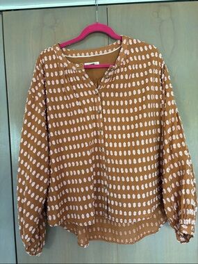 Pilcro Rust Brown Printed Long-Sleeve Blouse